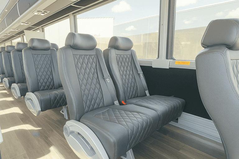 interior of Huntington Beach Coach Bus Service charter bus