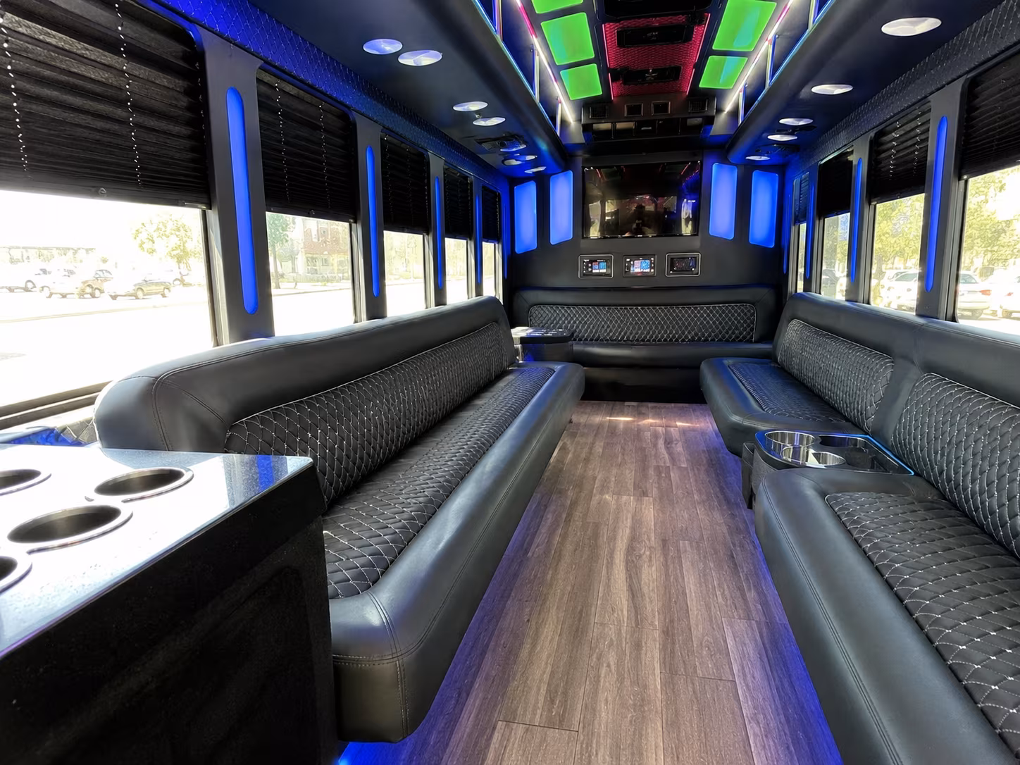 huntington beach 15 passenger party bus inside