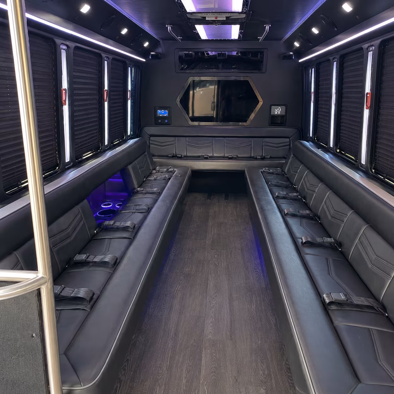 huntington beach 18 passenger party bus interior