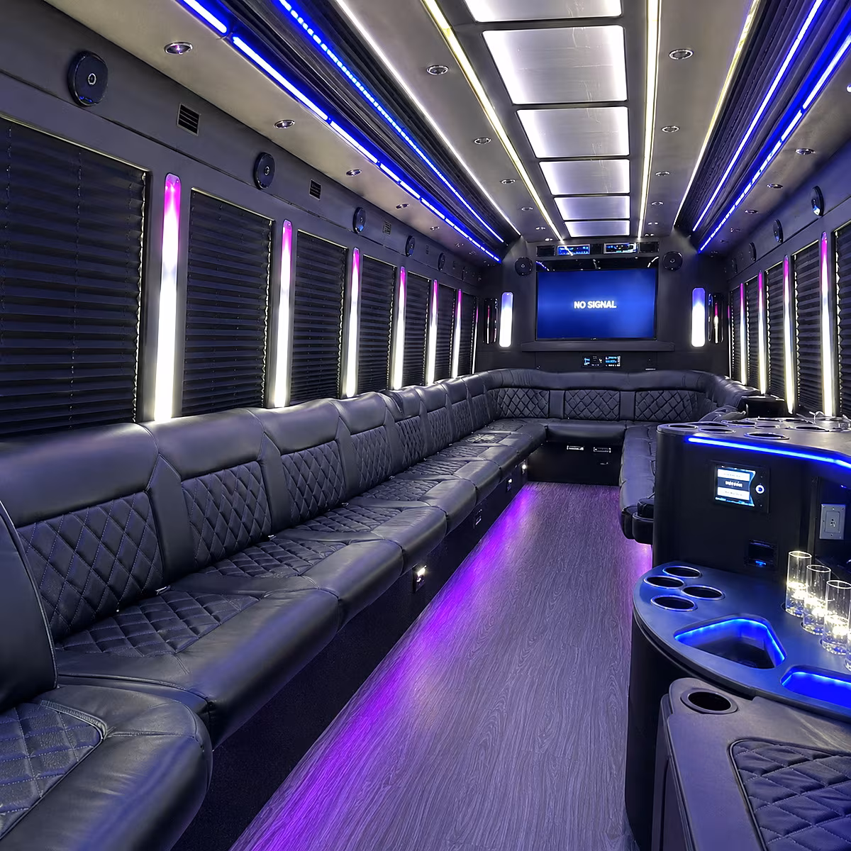huntington beach 30 passenger party bus inside